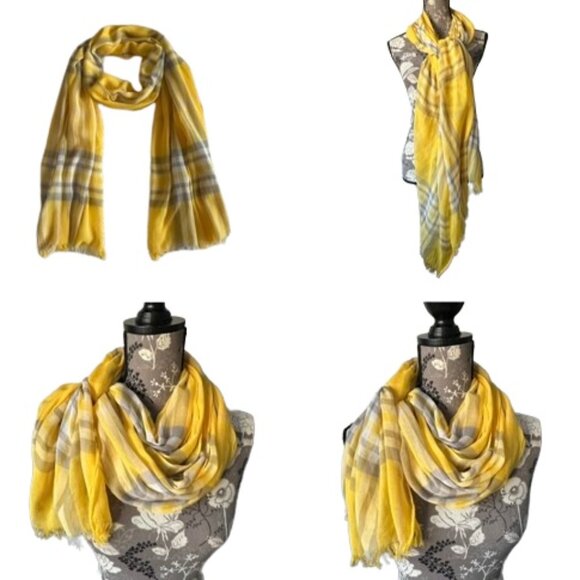 Unknown Brand OS Yellow/Gray/Tan Color Mega Check Soft Woven Wrap/Coverup/Scarf - Picture 12 of 15